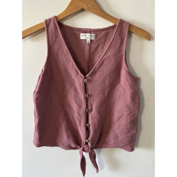 Texture & Thread MADEWELL Women's Sm Button‎ Front Tie Tank Top Ivory V-neck Q2 - Picture 1 of 4